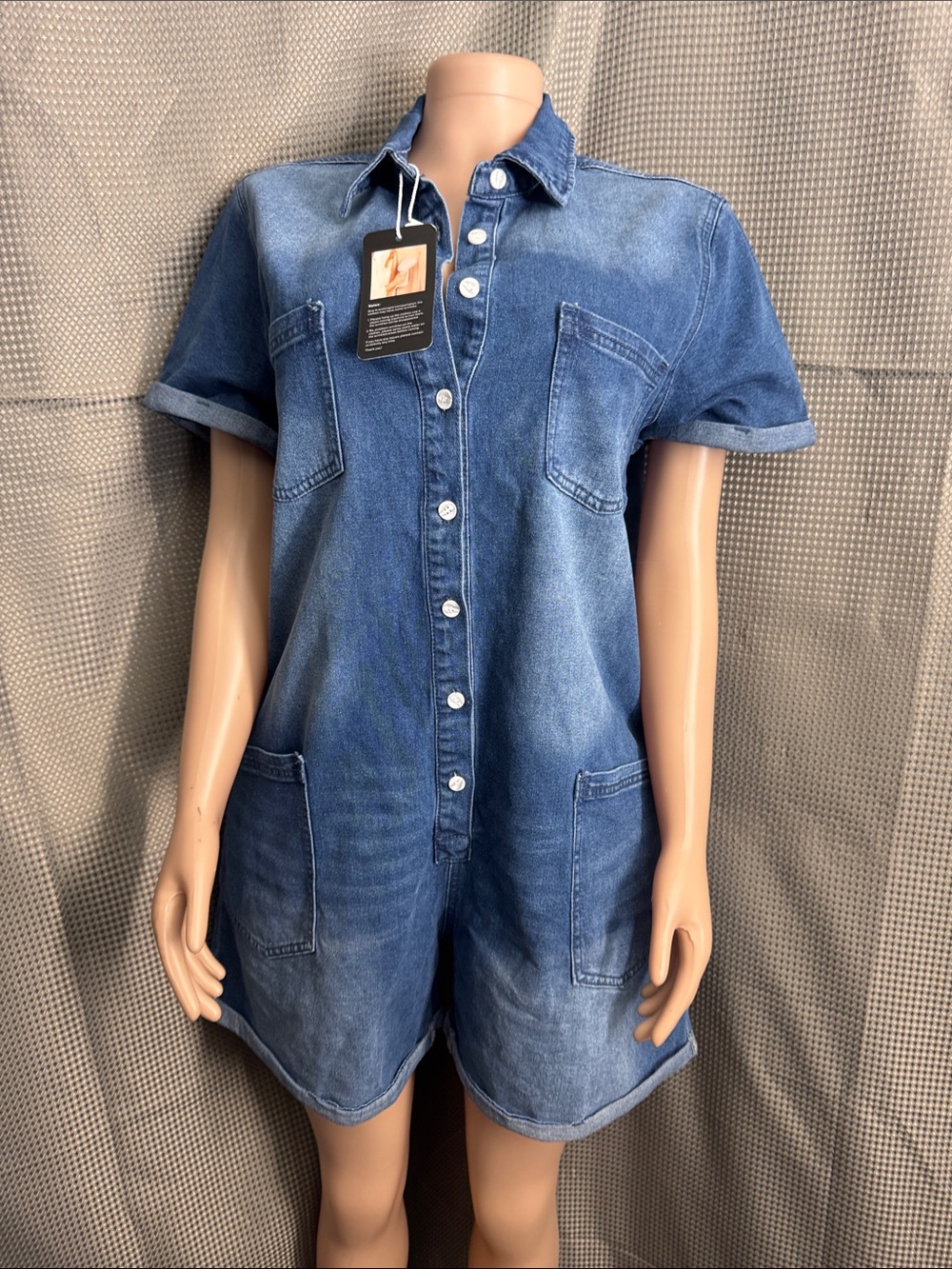 Denim Short Sleeve Romper Jeans - Blue